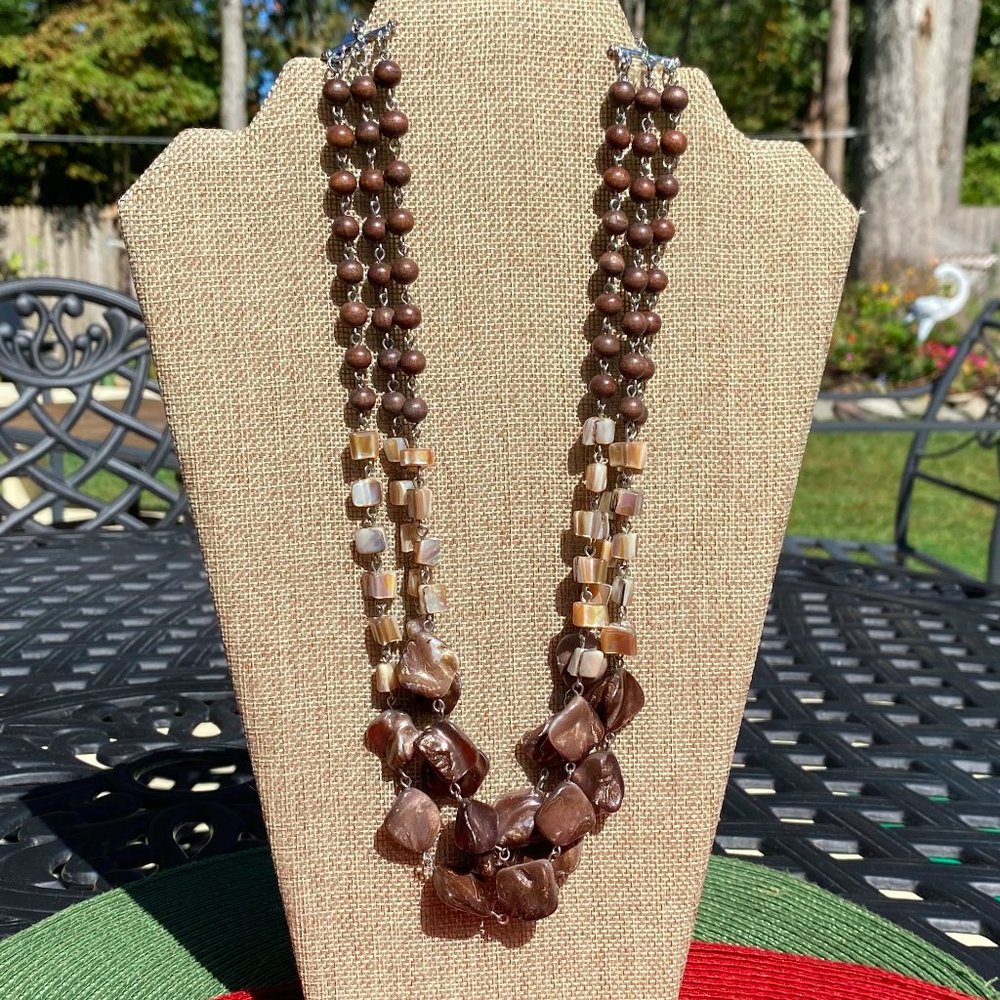NY & Co Metallic Brown/Gold/Beige Beaded Necklace